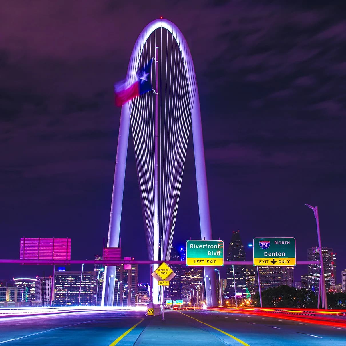 Margaret Hunt Hill Bridge at night in Dallas
